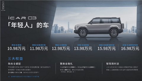 年轻人的第一台“方盒子”！奇瑞iCAR 03上市：10.98万起