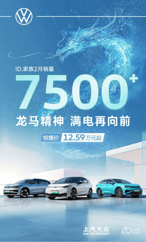 超越7500臺！上汽大眾公布ID.家族2月銷量