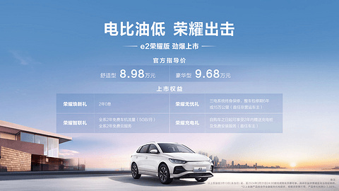 8.98万元起售,比亚迪e2荣耀版正式上市