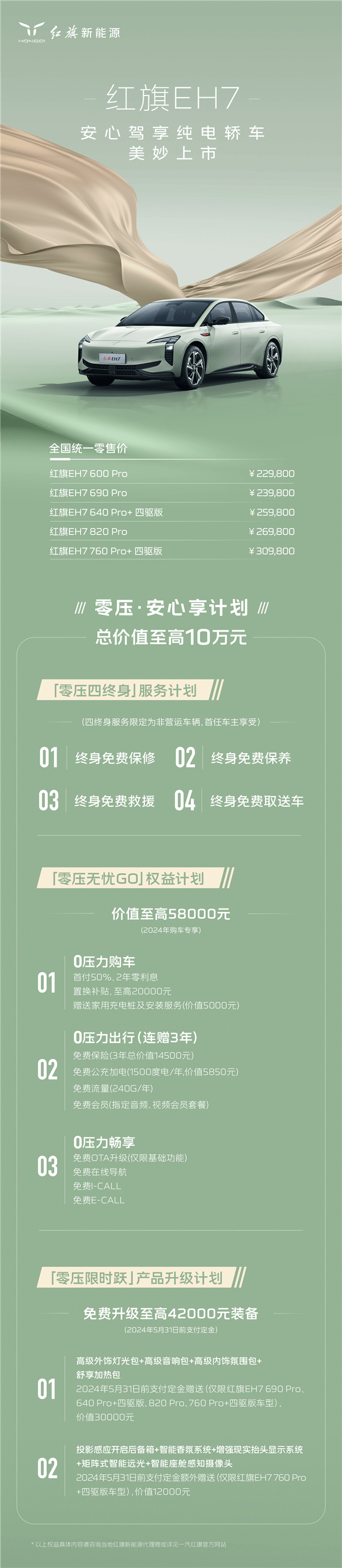 續(xù)航可達(dá)800KM！紅旗全新純電轎車EH7正式上市：22.98萬起