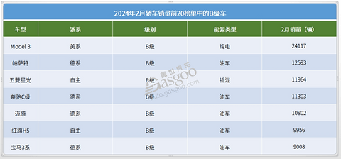 2月轿车市场TOP20:特斯拉Model3夺冠, 10款自主车型上榜