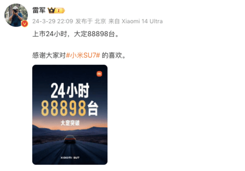 盖世周报 | 小米SU7上市24小时大定88898台;传特斯拉削减上海工厂产量