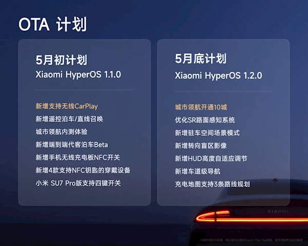 小米SU7計劃5月初推送首次OTA：無線CarPlay將上線！iPhone用戶最優(yōu)選