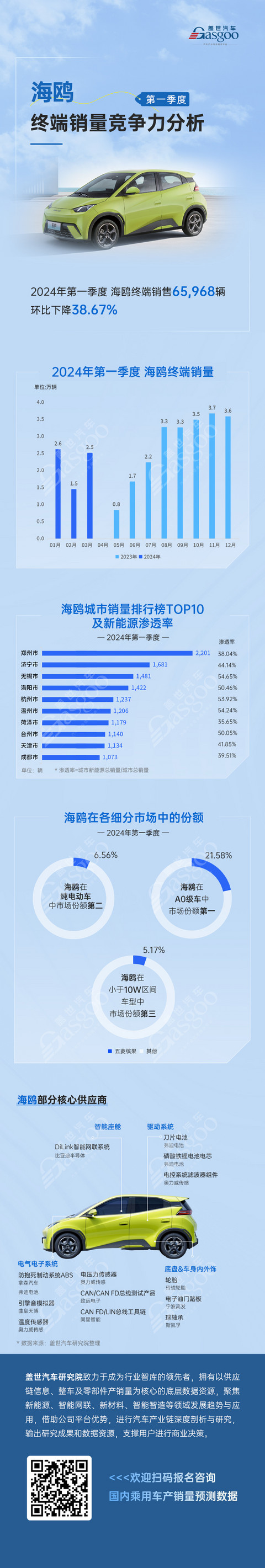 2024年一季度海鸥销量环比下降38.67%，细分市场竞争力依然强劲 | 盖世预测数据