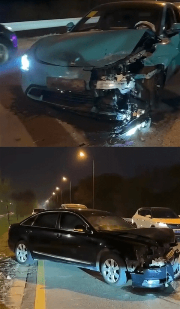 Xiaomi SU7 25% offset collision car accident actual combat Audi A6 completely lost