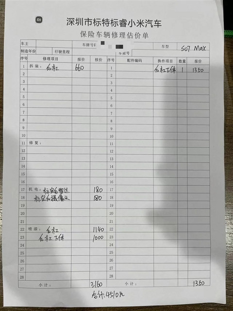 客户试驾小米SU7出事故定损5000元 博主科普：不用全赔