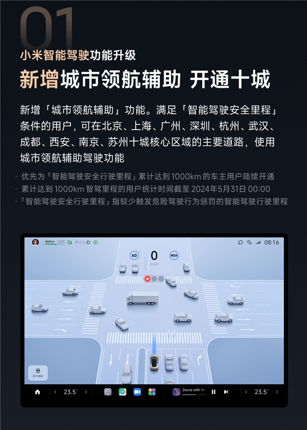 小米汽车全新OTA推送预告：10城领航辅助要开通了