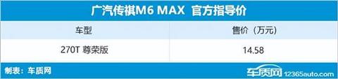 广汽传祺M6 MAX上市 售价14.58万元