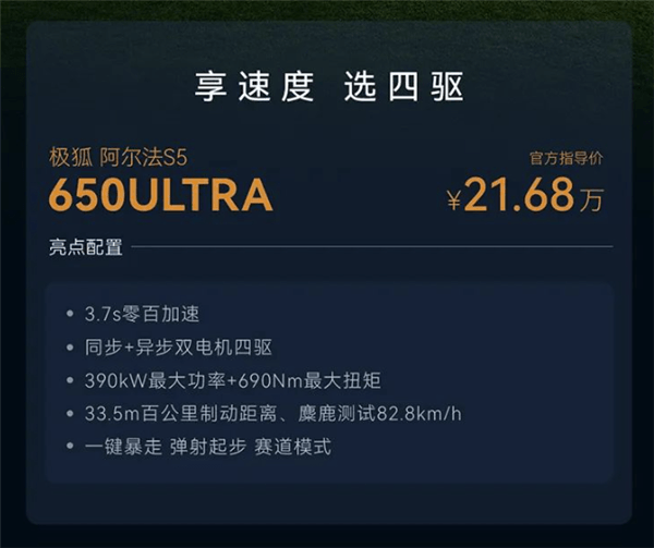 全球量产风阻低过小米SU7 极狐阿尔法S5上市：17.68万起