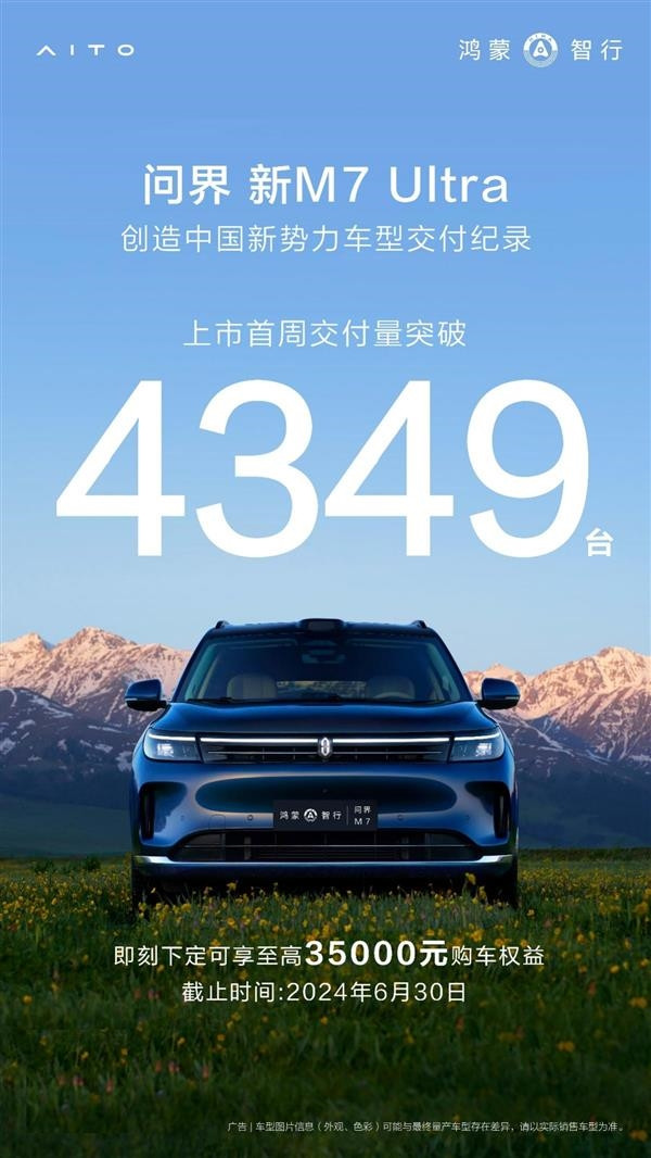 問界M7半年銷量超10萬臺：力壓理想L7奪得中國新勢力銷冠