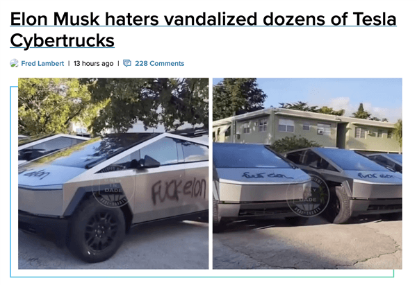 辱罵馬斯克！數十輛特斯拉Cybertruck被惡意涂鴉