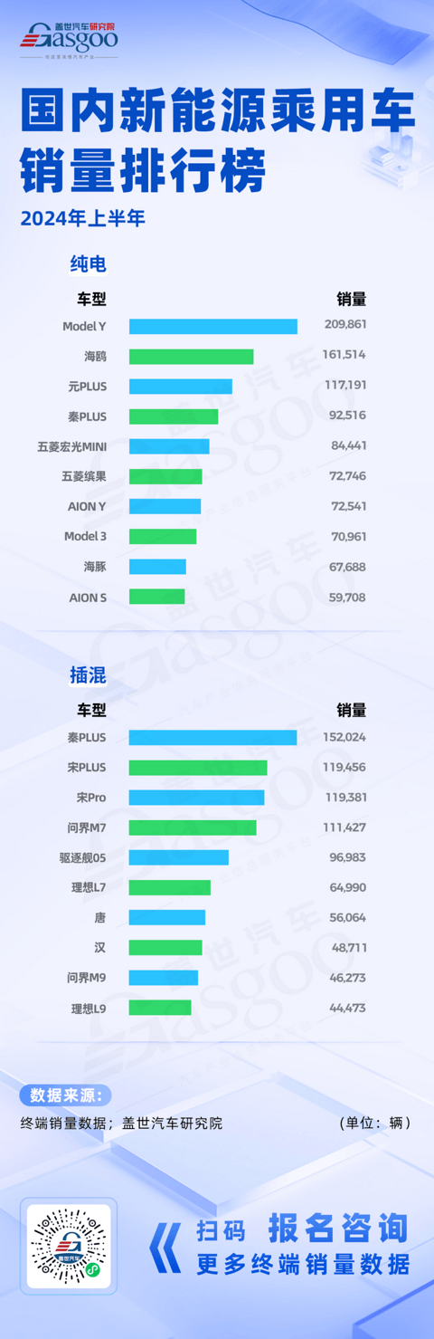 国产新能源崛起，比亚迪多车型霸榜，燃油车市场热销车型地位稳固 | 2024上半年车型销量榜