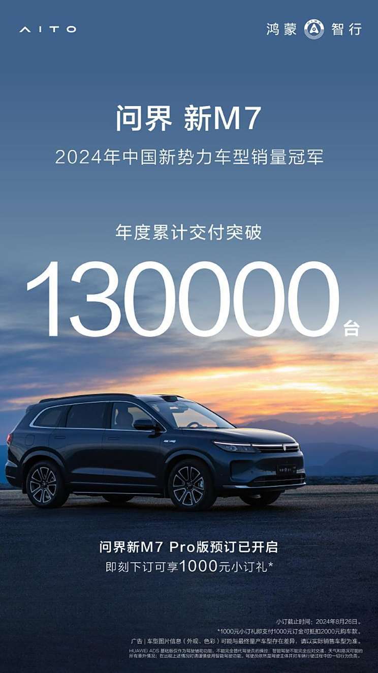 问界M7车型2024年度累计交付突破13万台