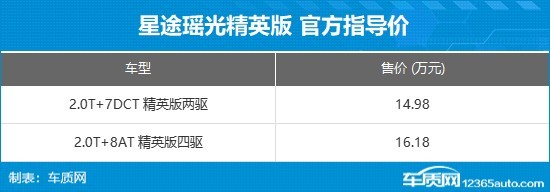 星途瑤光精英版上市 售價14.98-16.18萬元