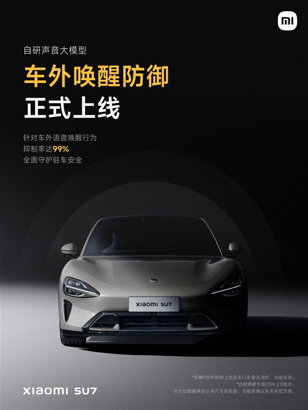 小米SU7車外喚醒防御功能正式上線！車外語(yǔ)音喚醒行為抑制率達(dá)99%
