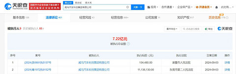 新增执行人信息,威马被执行总金额超7亿