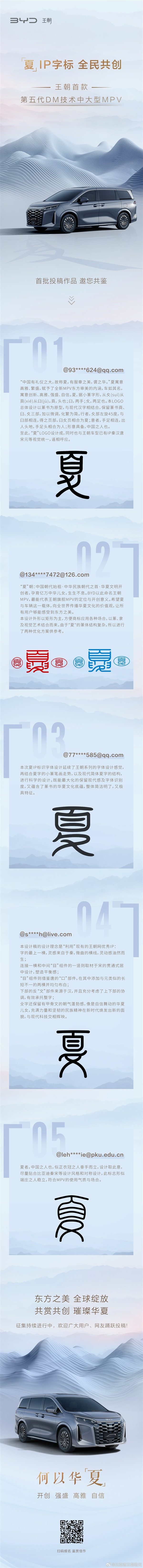 比亚迪公布“夏”字LOGO全民共创作品 五款图标你更喜欢哪个？