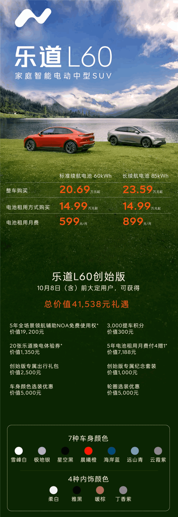 租电买车仅14.99万 起步续航555公里！乐道L60一图看懂