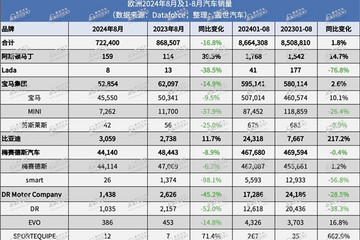 欧洲8月汽车销量下跌17%，Omoda排名上涨