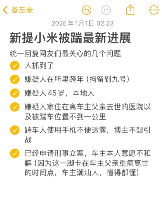 小米SU7停路邊被踢了一腳 哨兵模式立功！踢車男子被送進(jìn)拘留所跨年
