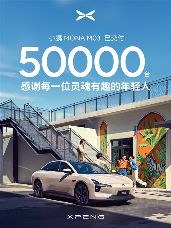 小鵬MONA M03累計交付突破5萬大關(guān)！刷新新勢力純電交付紀(jì)錄