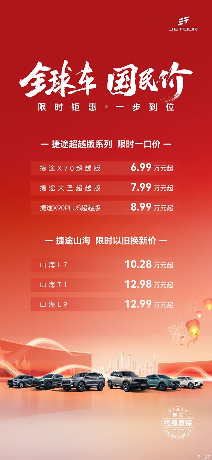 捷途汽车公布购车优惠政策：超越版系列限时一口价6.99万元起