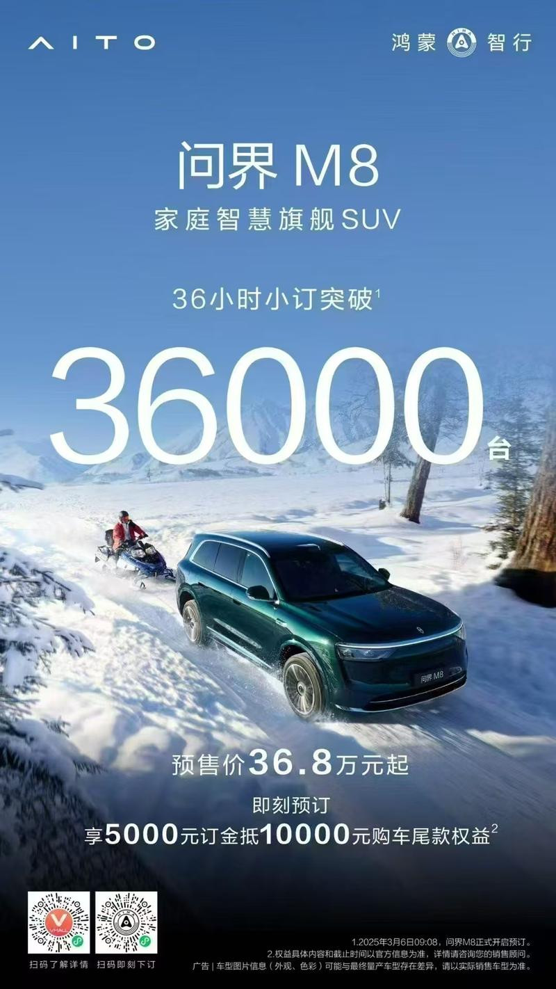 问界M8/M9预售火爆：36小时订单破5.4万，起售价36.8万元