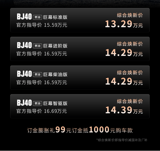 13.29萬起 BJ40家族上新三款車型