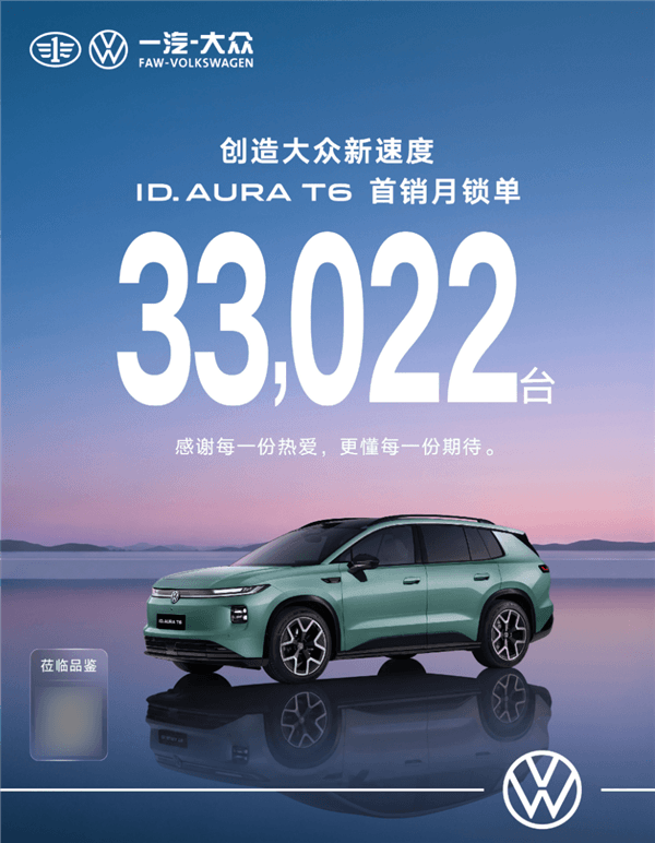 12.99万的德系纯电SUV卖爆 一汽-大众ID. AURA T6首月锁单33022台