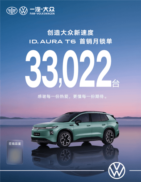 12.99万的德系纯电SUV卖爆 一汽-大众ID. AURA T6首月锁单33022台