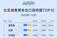 拉美狂销25万辆，中东插混崛起丨2025年1-12月比亚迪乘用车出口TOP10国家
