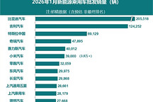 新能源乘用车厂商1月批发量出炉了