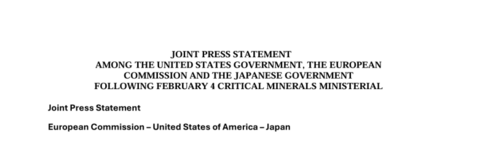 欧盟、日本与美国就关键矿产供应链韧性建立战略伙伴关系