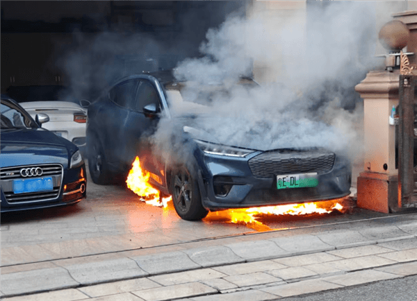 别墅车库一台福特电马起火燃烧 差点殃及保时捷TruboS和奔驰V级