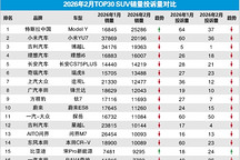2026年2月TOP30 SUV销量投诉量对应点评