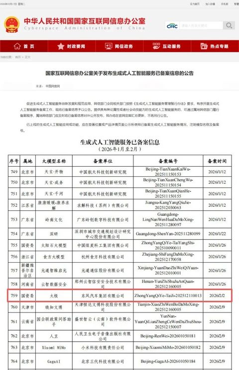 东风太极大模型通过国家备案