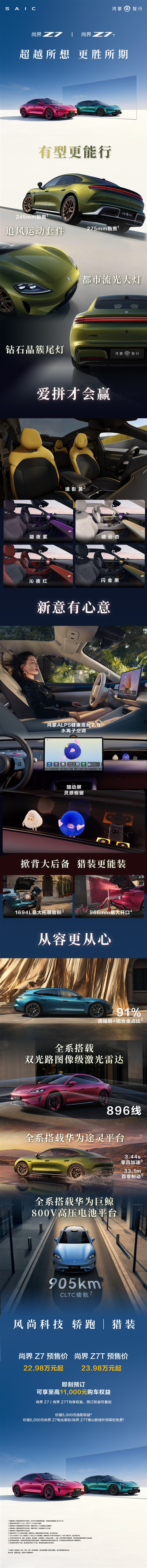 預(yù)售22.98萬起 小米SU7國(guó)產(chǎn)強(qiáng)敵！鴻蒙智行尚界Z7/Z7T一圖看懂