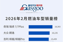 2026年2月燃油车型/新能源车型销量榜：奇瑞瑞虎7/7Plus登顶燃油车，小米YU7跻身新能源前三丨盖世汽车研究院