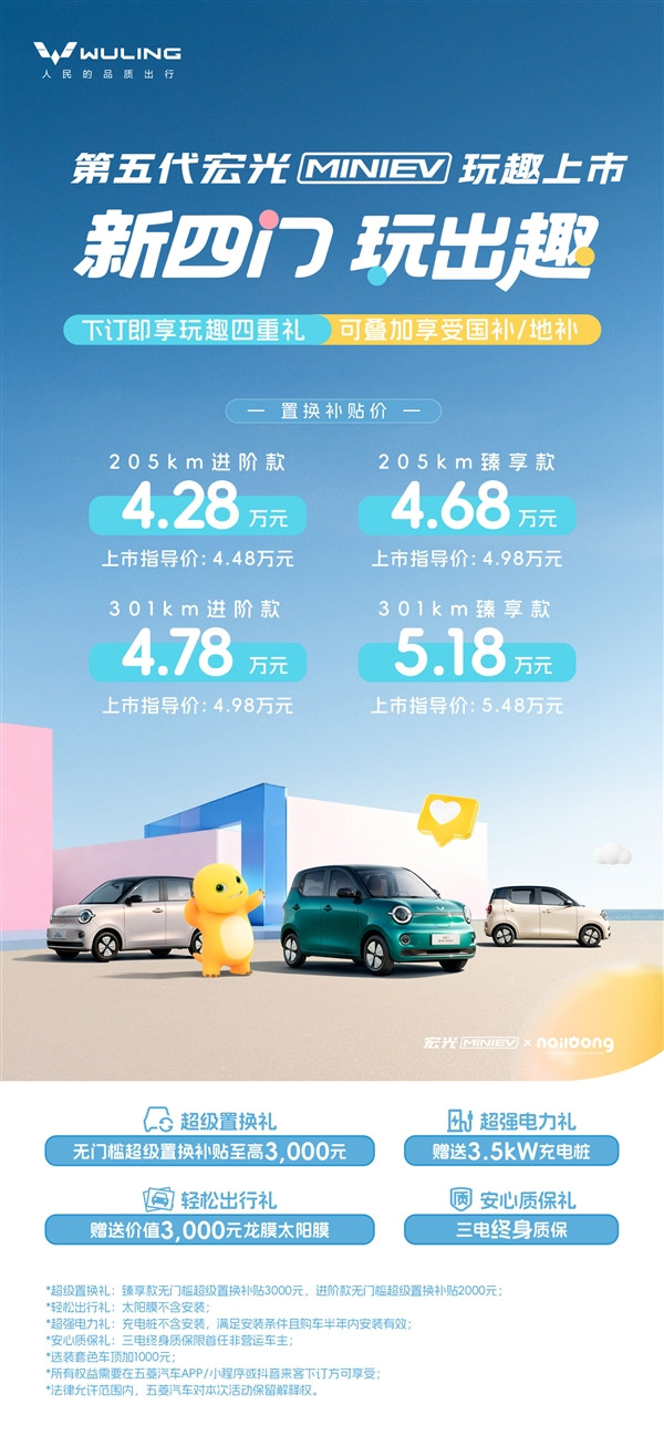 微型代步車之王煥新！新一代五菱宏光MINIEV上市：4.48萬起