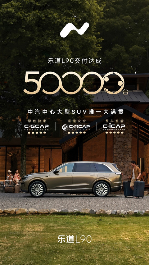 上市当年就夺得年度大型纯电SUV销冠！乐道L90第50000台交付里程碑达成