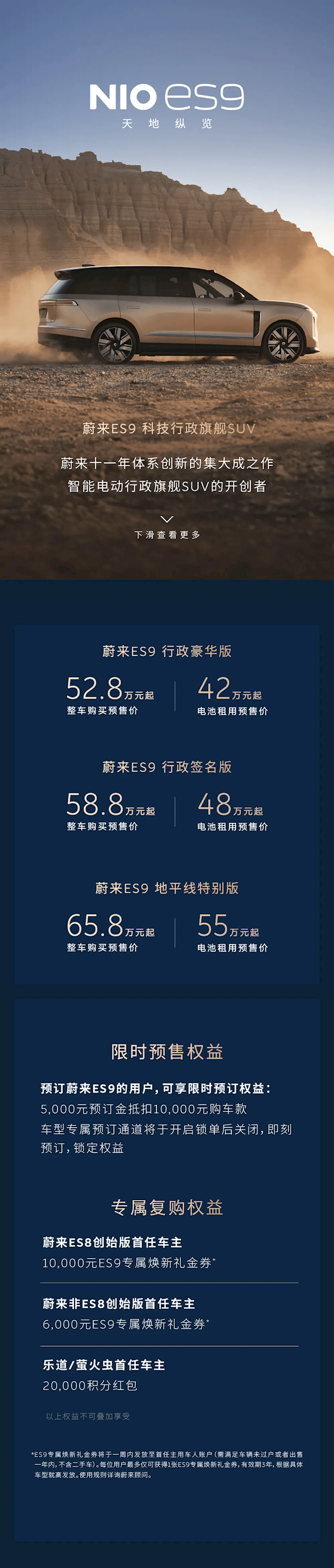 蔚來(lái)史上最大、最強(qiáng)旗艦SUV 租電42萬(wàn)起！蔚來(lái)ES9一圖看懂