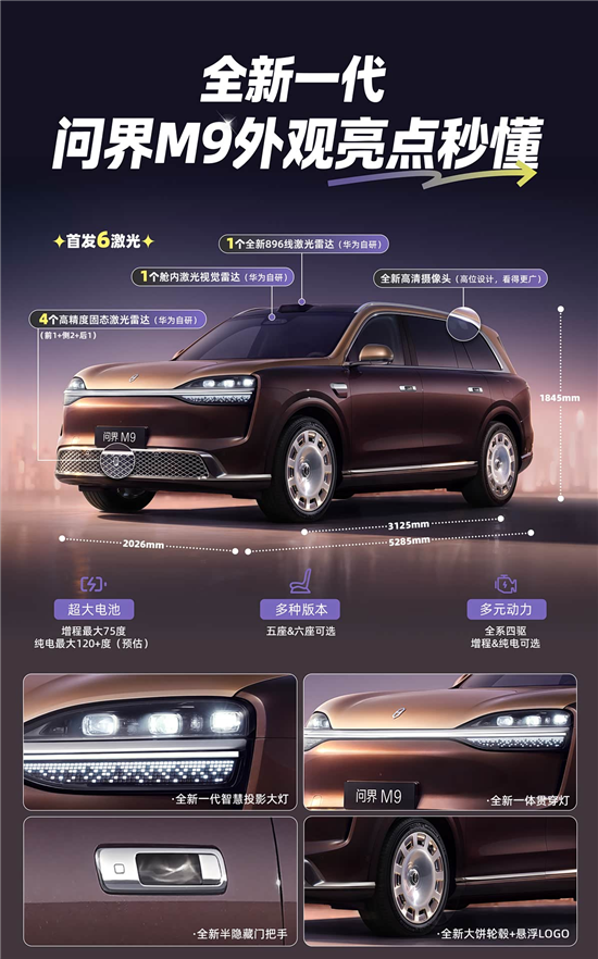 问界M9升级版发布：6激光雷达+全主动悬架