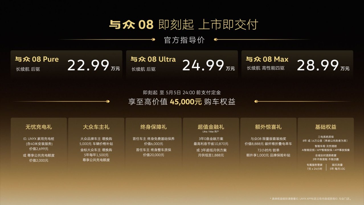 金标大众与众08上市 22.99万起售