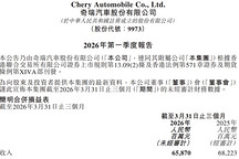 奇瑞2026年一季度营收658.7亿，毛利率提升