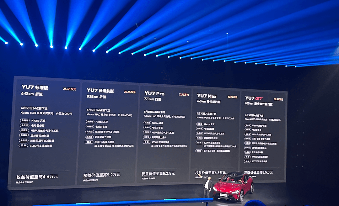 小米YU7家族升级：标准版23.35万入市，GT版 38.99万