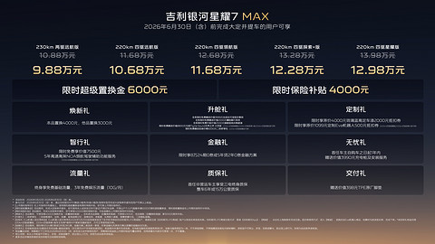 四驱平权、豪华平权  吉利银河星耀7 MAX全系标配四驱，权益后上市限时指导价9.88万起