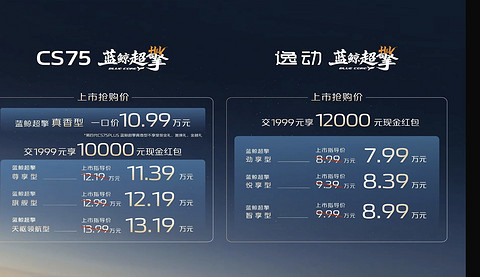 第四代逸动蓝鲸超擎上市交付，三款配置可选，上市抢购价7.99万-8.99万