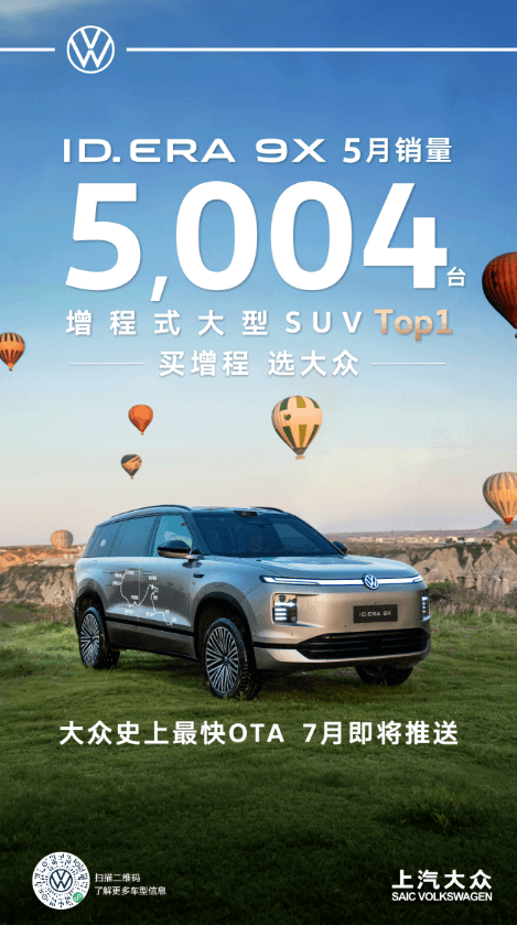 上汽大众ID.ERA 9X 5月交付5004辆，增程大型SUV市场再添猛将