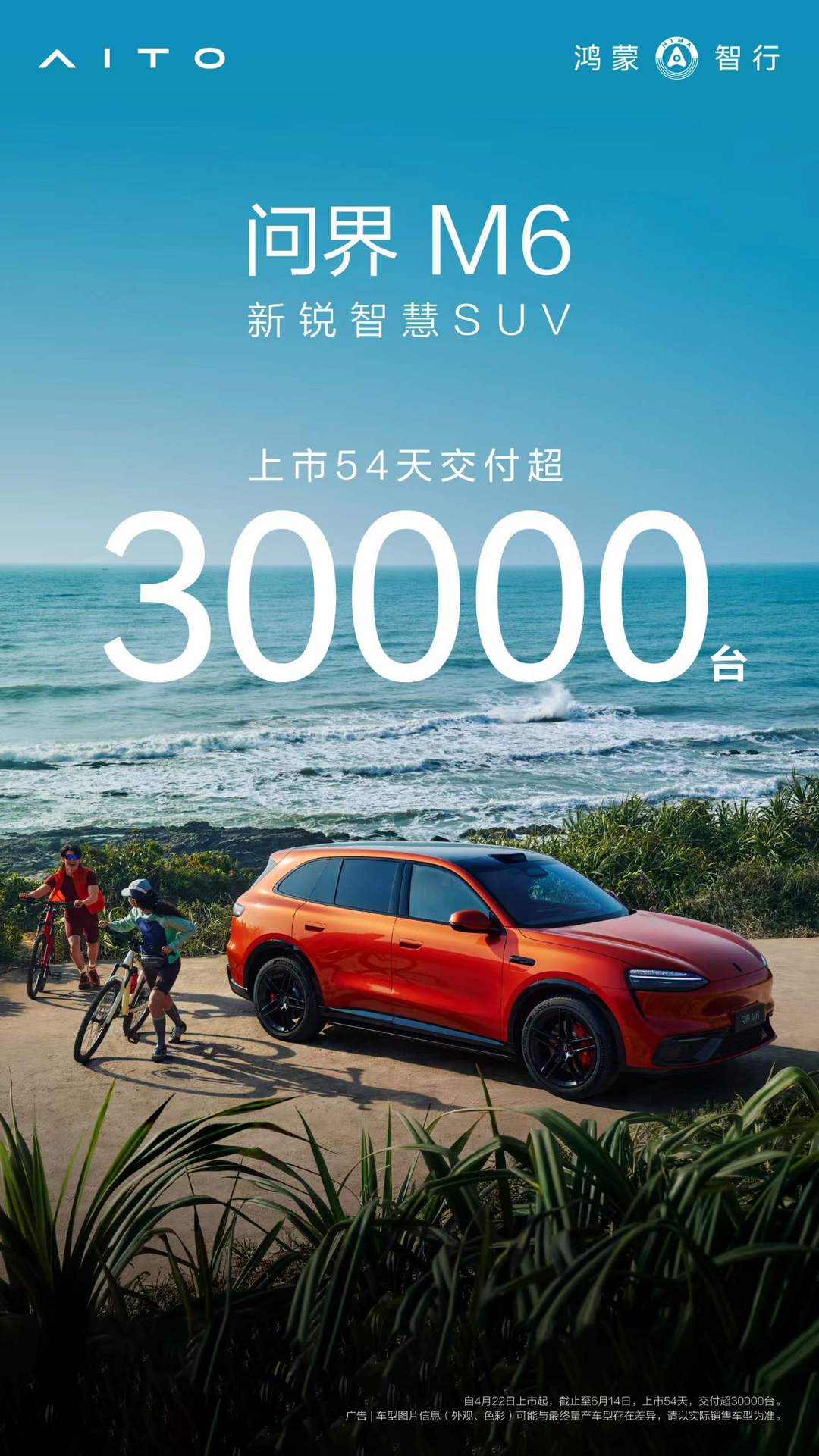 问界M6上市54天交付突破3万台