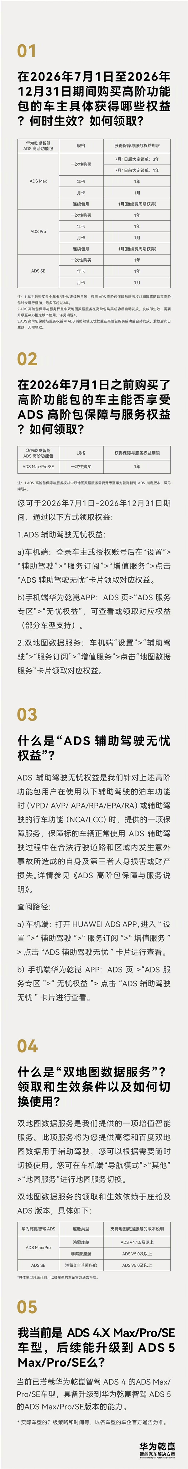 华为乾崑智驾高阶包下月调价：取消限时优惠 恢复至3.6万元标准价